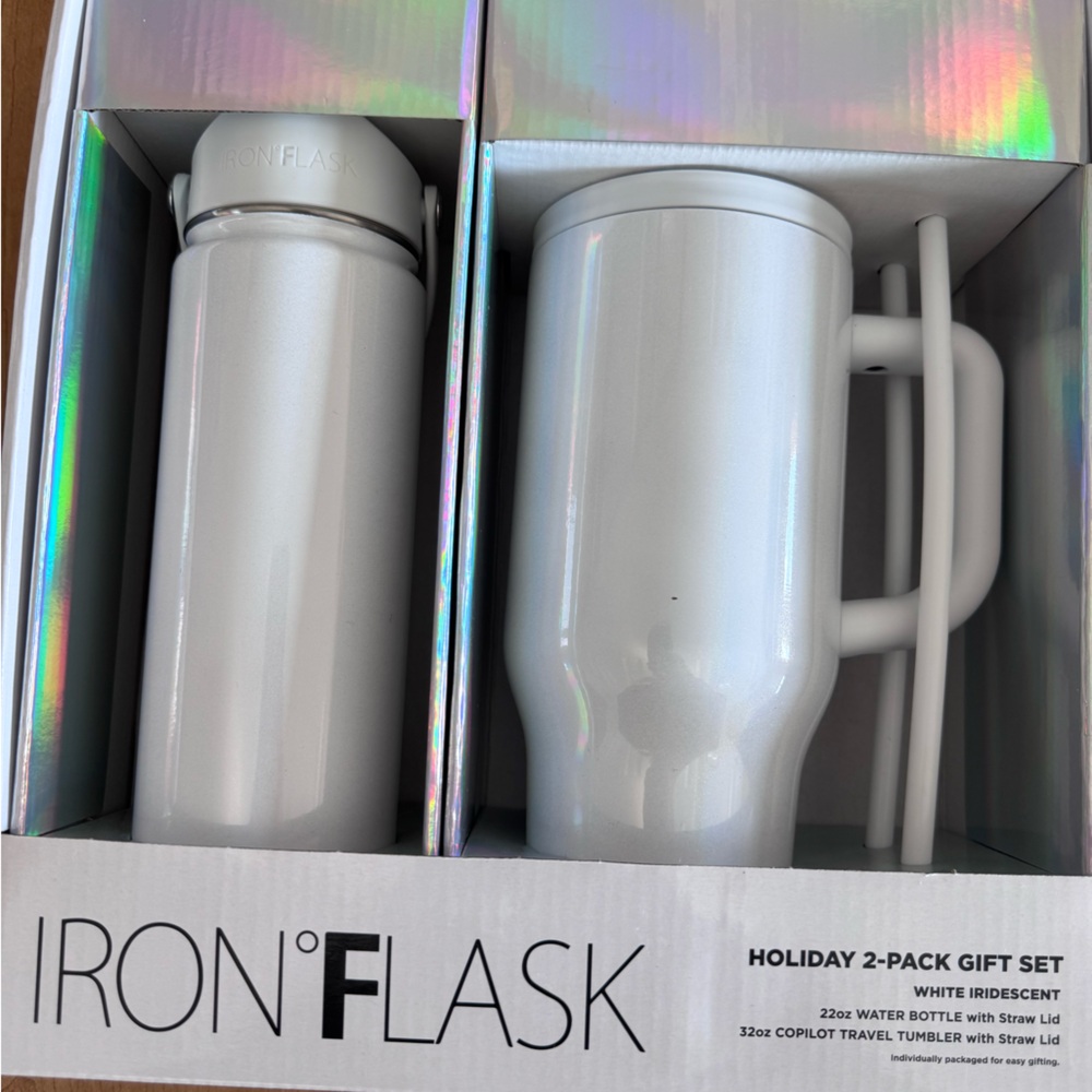Iron Flask White Iridescent Water Bottle and Tumbler Set
